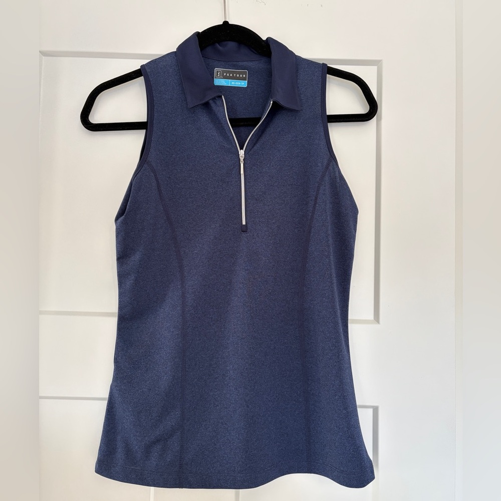 PGA Tour Navy Sleeveless Zip Golf tank